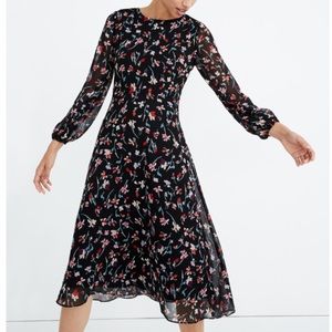NWT. Madewell Floral Long Sleeve Midi Dress.